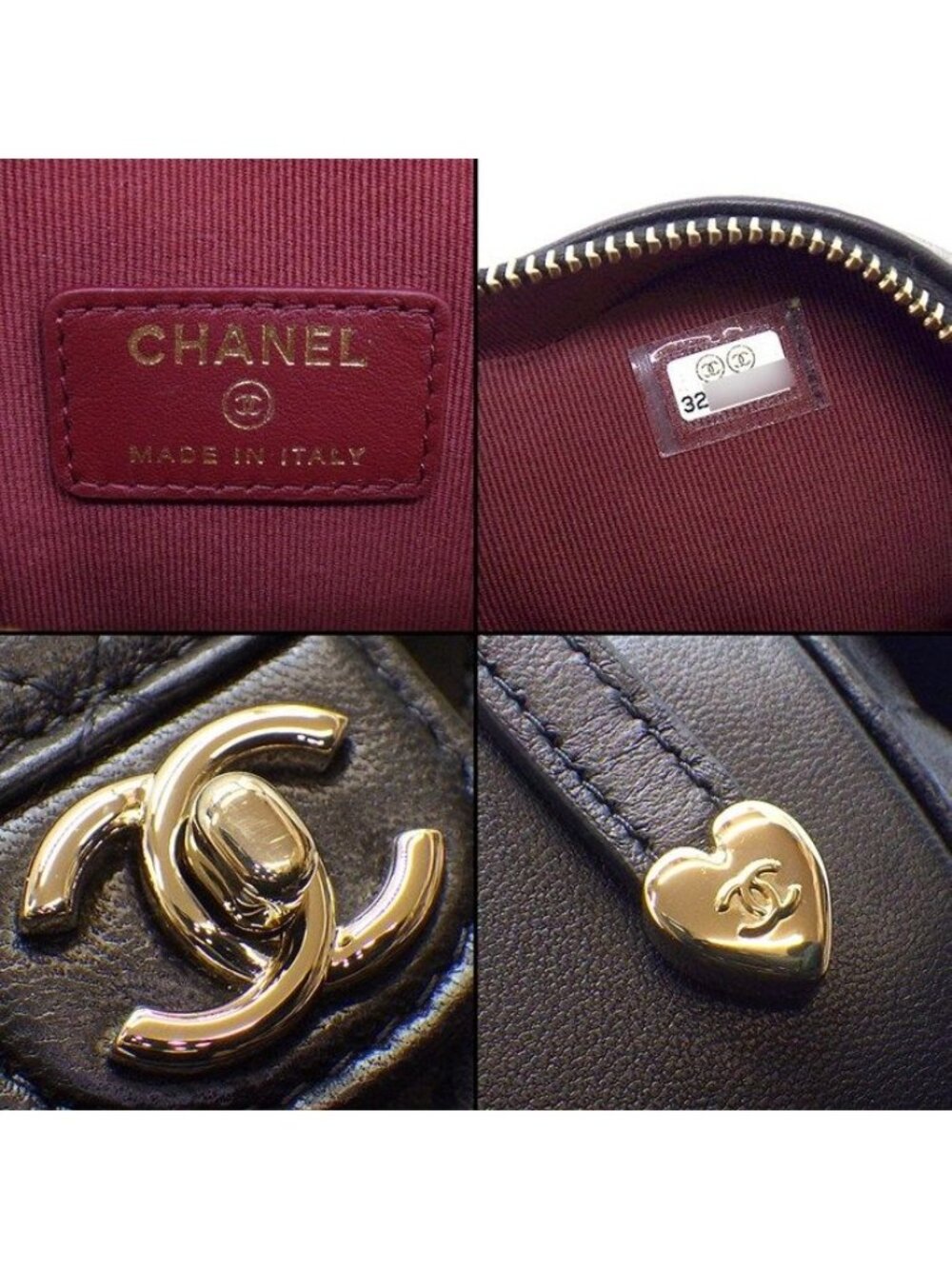 Chanel Shoulder Bag Quilted Heart Chain Onwards Black Bordeaux Lambskin - Picture 7 of 11